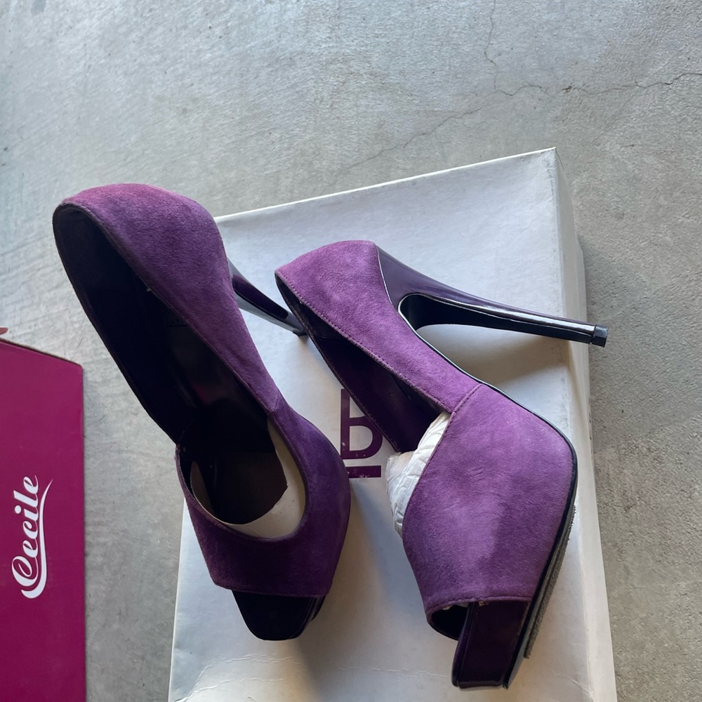 Bakers Purple Suede Peep-Toe Heels